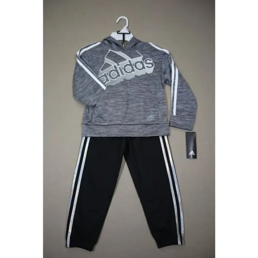 Adidas Boys Grey and‎ Black Hooded Pullover and Pant Set Size 4